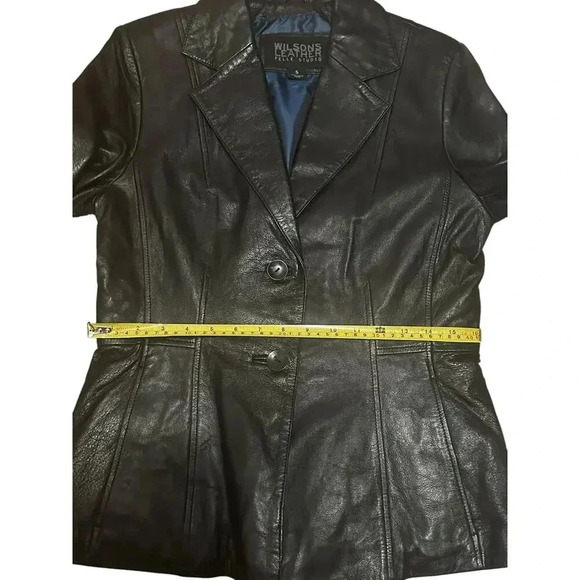 Wilsons Pelle Studio Leather Jacket Women's Size S Black 2 Button Tapered Waist - Picture 5 of 7